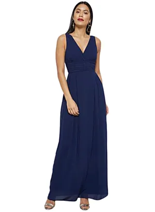 Waist Tie-Up Maxi Dress Navy 