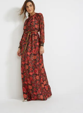 Floral Print Maxi Dress Red 