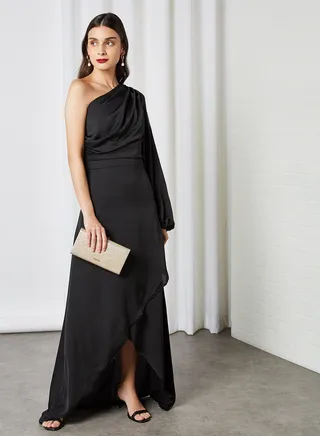 Idina One Shoulder Maxi Dress Black 
