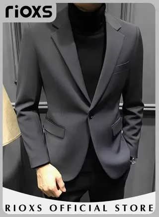 Men's Formal Long Sleeve Blazer Jacket One Button Slimming Casual Blazer Coat with Two Side Pockets for Business Wedding Prom Dinner 