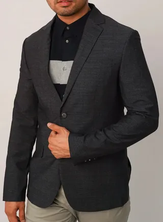 Men’s Single Breast Formal Business Blazer in Dark Grey 