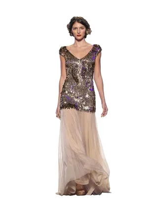 Sequin Detail Maxi Dress Beige/Gold/Purple 