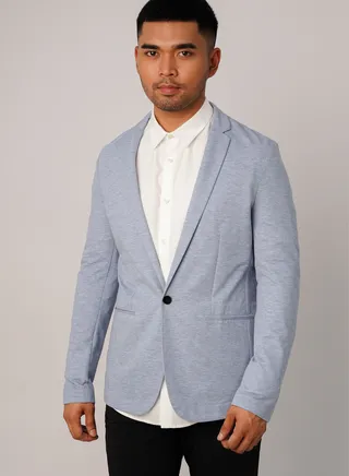 Men’s Double Front Single Button Blazer in Faded Denim 