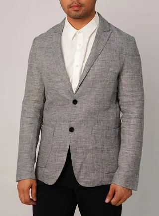 Men’s Double Front Pockets Notch Lapel Blazer in Mid Grey 