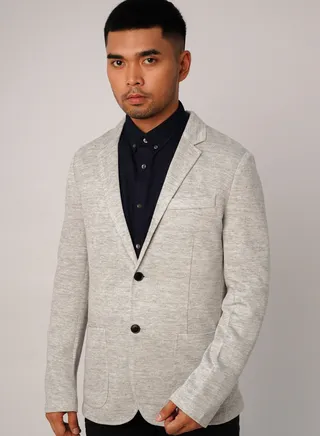 Men’s Single Breast Pockets Notch Lapel Blazer in Light Grey 