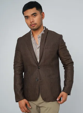 Men’s Spring Blazer Long Sleeves Collared Neck Blazer in Potting Brown 