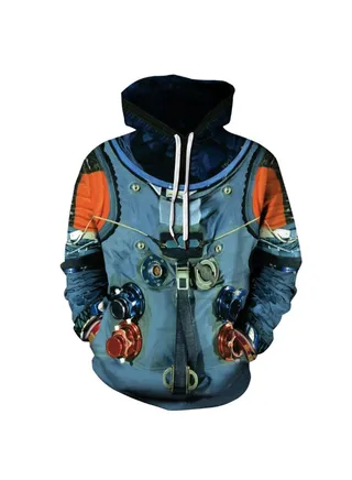 Spacesuit Digital Printing Hooded Pullover Blue 
