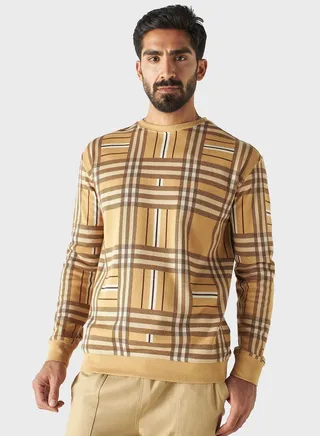 Checked Crew Neck Sweatshirt