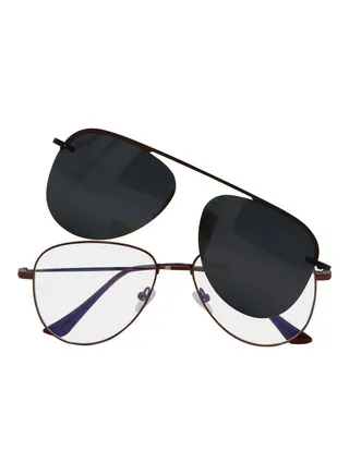Aviator Anti-Blue Light Glasses With Clip On Sunglasses 