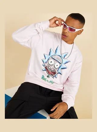 Rick & Morty Graphic Print Boxy Sweatshirt