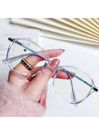 Blue Light Blocking Glasses Women/Men, Round Fashion Retro Frame, Glasses Frame Korean Version Flat Mirror, Anti Eyestrain UV Glare（#Blue) 