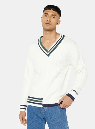 Split Knit V-Neck Sweater 