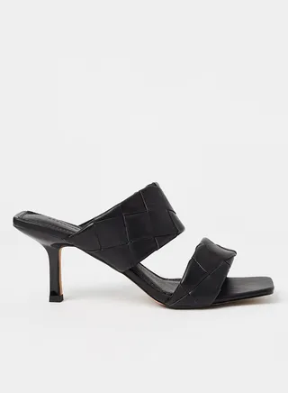 Woven Pattern Mid Heel Sandals Black 