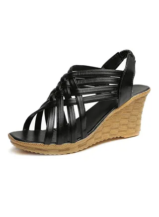 Open Toe Wedge Heel Sandal Black 