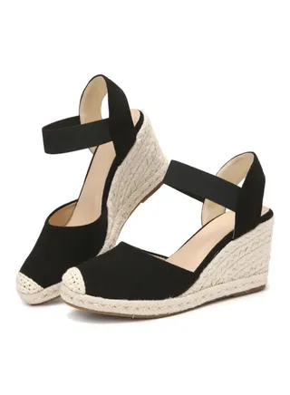 Cap Toe  Ankle Strap Espadrille Wedges 