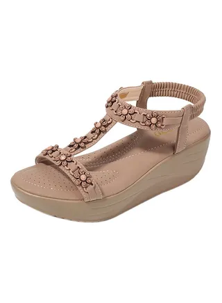 Polyurethane Wedge Elastic Band Sandals Brown 
