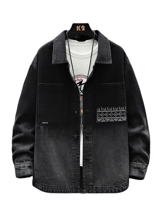 Long Sleeves Denim Jacket Coat Retro loose transitional color 