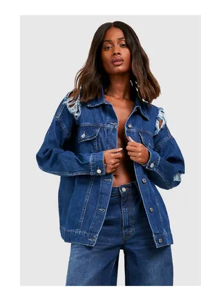 Oversized Busted Boyfriend Denim Jacket 