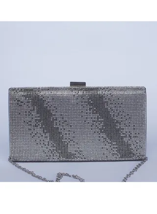 Regimental Stripe Glamorous Crystal Clutch Bag with silver strape 