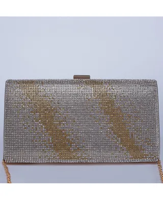 Regimental Stripe Glamorous Crystal Clutch Bag with Golden strape 