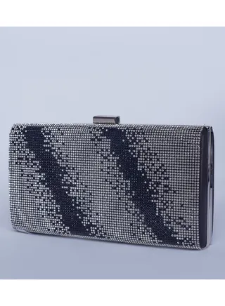 Regimental Stripe Glamorous Crystal Clutch Bag with silver strape 