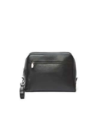 Luxury Logo Embellished Genuine Leather Clutch With Wrist Strap 