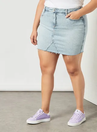 Plus Size High Rise Denim Mini Skirt Blue 