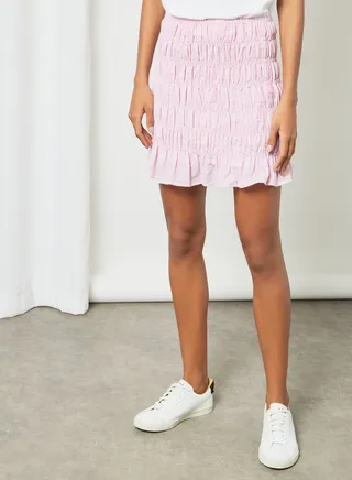 Shirred Mini Skirt Light Pink 