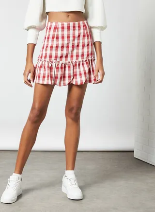 Checkered Mini Skirt Red 