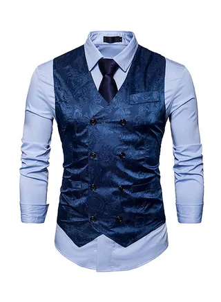 Printed Waistcoat Navy Blue 