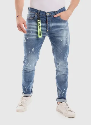 Ripped Belt Loops Slim Fit Jeans 