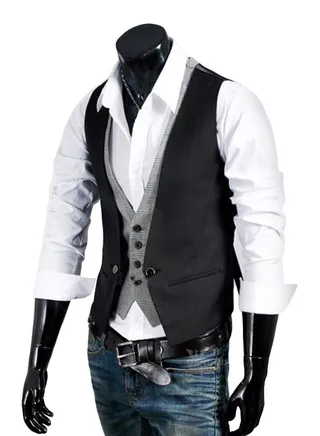 Two Piece Vest Waistcoat Black/Grey 