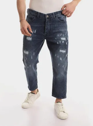 Front Light Wash Jeans With Elastic Waist & Hem 