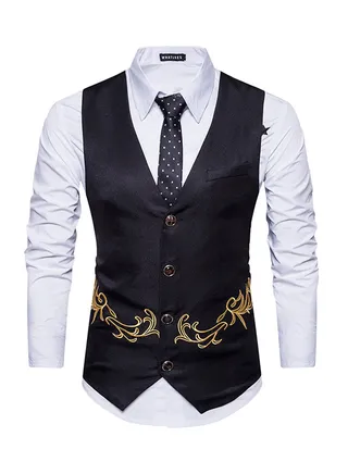 Embroidered Sleeveless Waistcoat Black 