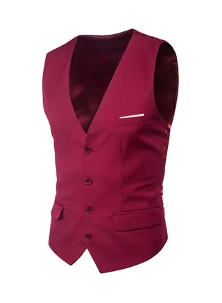 Solid Sleeveless Business Waistcoat Red 