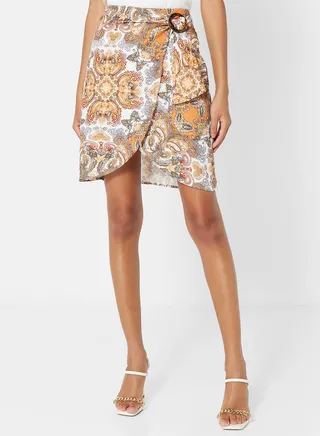 Paisley Print Wrap Skirt Multicolour 