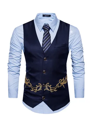 Embroidered Sleeveless Waistcoat Navy 