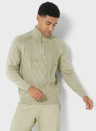 Cable Knit Zip Neck Sweater