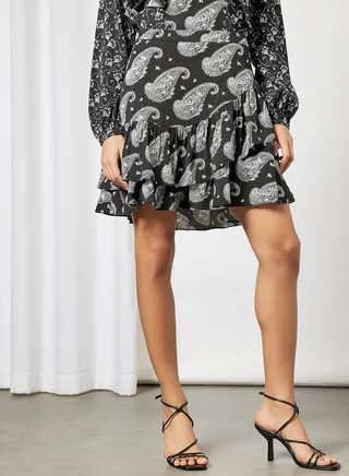 Paisley Print Mini Skirt Black 