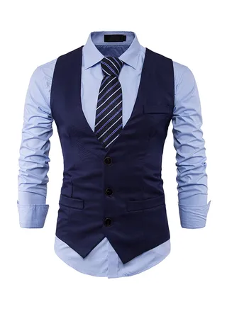 Solid Single Row Three Button Waistcoat Navy 