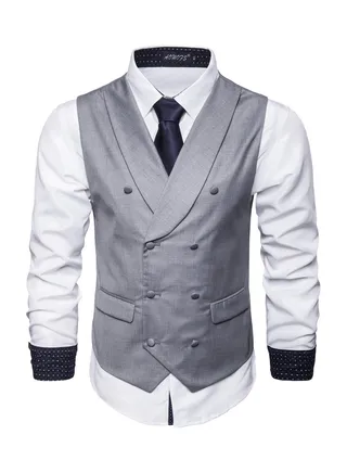 Solid Double-breasted Business Waistcoat Grey 