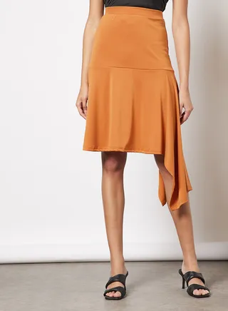Solid Irregular Skirt Brown 