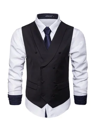 Solid Double-breasted Business Waistcoat Black 