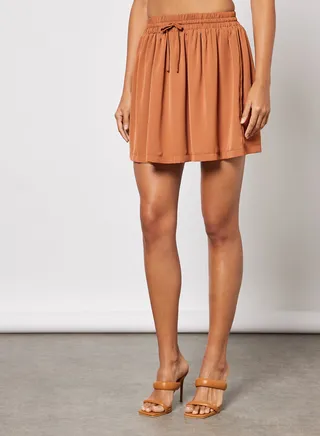 Women's Casual Mini Very Full Skirt Brown 