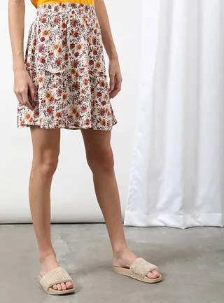 Casual Floral Pattern Midi Skirt Multicolor 