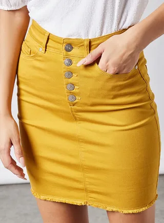 Blush HW Buttoned Denim Skirt Chai Tea 