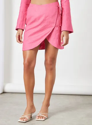 Overlap Linen Skirt Pink 