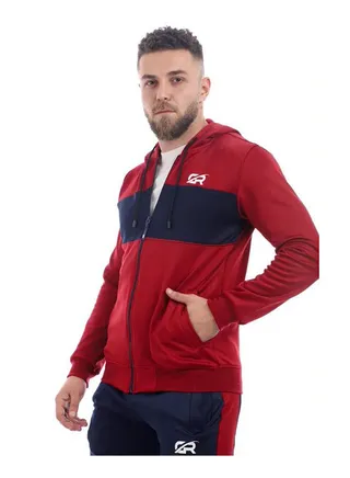 Colour Blocked Hooded Neck Tracksuit Sets Burgundy 