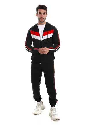 Hoodie With Pants Training Suit And Lined Design 