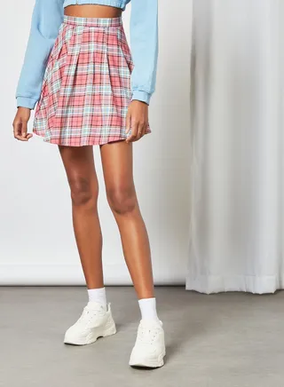Checked Mini Skirt Pink 